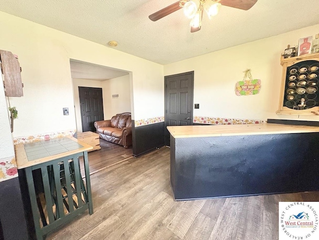 2704 Rosebud Cir, Sedalia, MO 65301 - kitchen with a ceiling fan, wood finished floors, and a textured ceiling