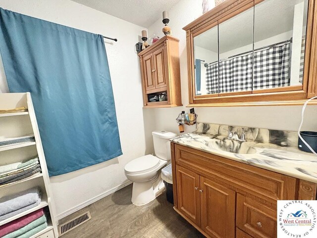 2704 Rosebud Cir, Sedalia, MO 65301 - full bathroom with wood finished floors, vanity, a textured ceiling, and a shower with curtain