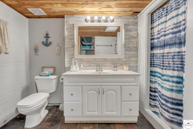 25939 Old Oar House Rd, Warsaw, MO 65355 - bathroom with wooden ceiling, vanity, and a shower with curtain