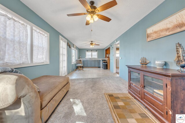 25939 Old Oar House Rd, Warsaw, MO 65355 - living room featuring light colored carpet and ceiling fan