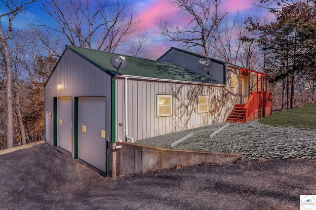 25939 Old Oar House Rd, Warsaw, MO 65355 - garage at dusk featuring a detached garage