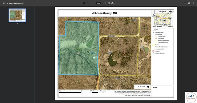 828 SE 601st Rd, Leeton, MO 64761 - map / location featuring property parcel outlined