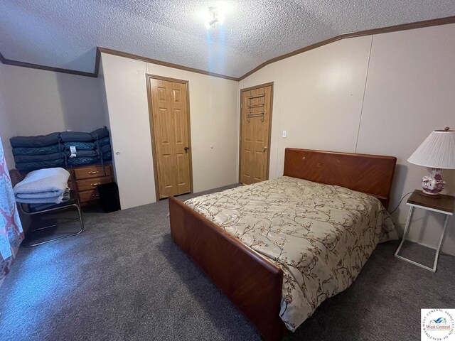31674 Aspen Rd, Stover, MO 65078 - bedroom featuring carpet floors, lofted ceiling, ornamental molding, a textured ceiling, and a closet