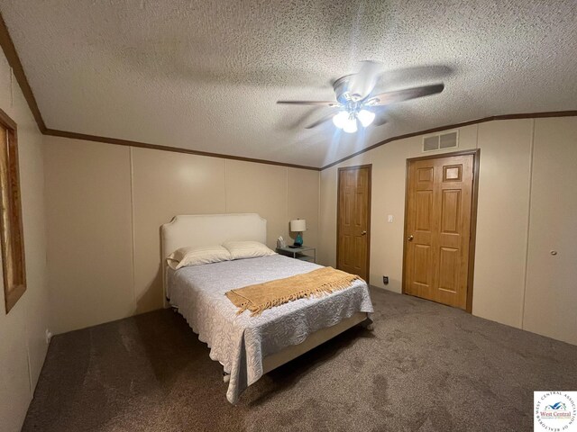 31674 Aspen Rd, Stover, MO 65078 - bedroom with crown molding, carpet floors, multiple closets, vaulted ceiling, and a ceiling fan