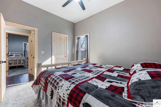 bedroom featuring carpet flooring and ceiling fan