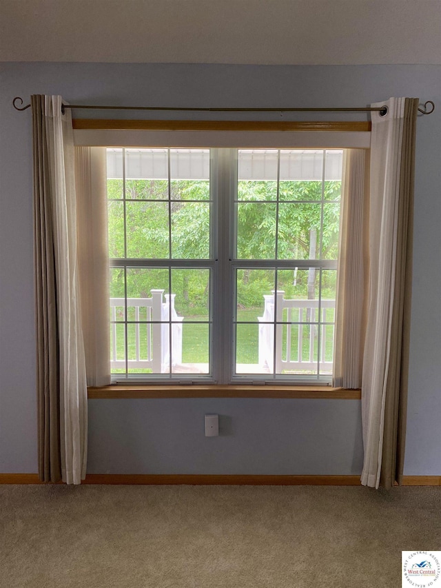 carpeted spare room featuring plenty of natural light and baseboards