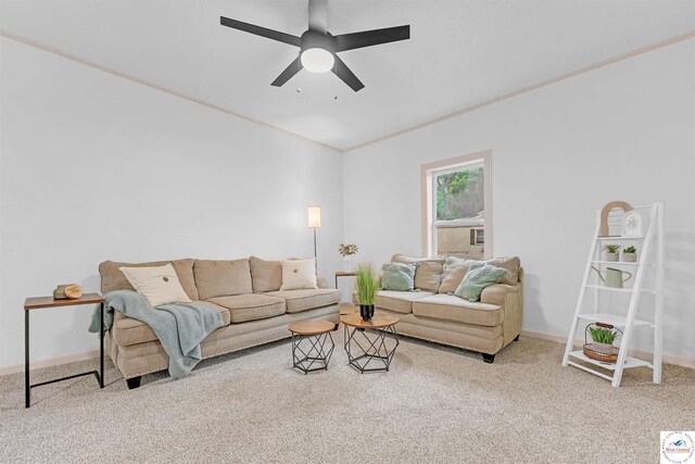 1803 S Quincy Ave, Sedalia, MO 65301 - living room with ceiling fan, carpet floors, and baseboards