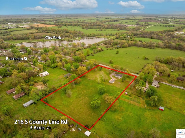 216 S County Line Rd, Windsor, MO 65360 - view of rural area featuring a nearby body of water and property parcel outlined