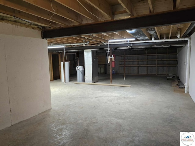 unfinished basement with gas water heater