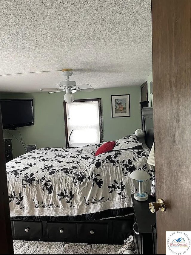 592 Woodland Dr, Climax Springs, MO 65324 - bedroom with a textured ceiling and a ceiling fan