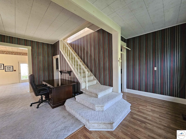 406 W Main St, Cole Camp, MO 65325 - office area featuring wallpapered walls and wood finished floors