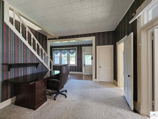 406 W Main St, Cole Camp, MO 65325 - office area featuring light colored carpet and wallpapered walls