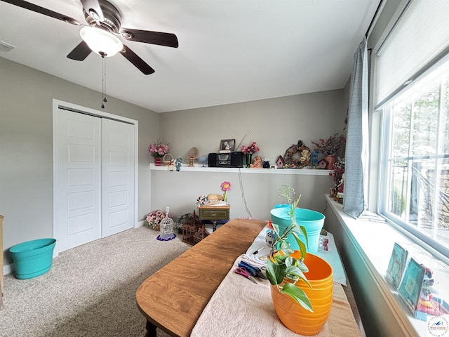 711 Katy Cir, Sedalia, MO 65301 - living area featuring carpet flooring and a ceiling fan
