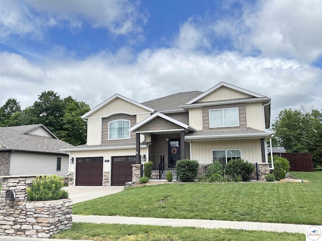 711 Katy Cir, Sedalia, MO 65301 - craftsman inspired home with a garage, stone siding, driveway, and a shingled roof
