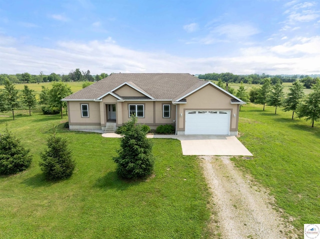 29854 Griessen Rd, Smithton, MO 65350 - ranch-style home with dirt driveway, an attached garage, and a front lawn