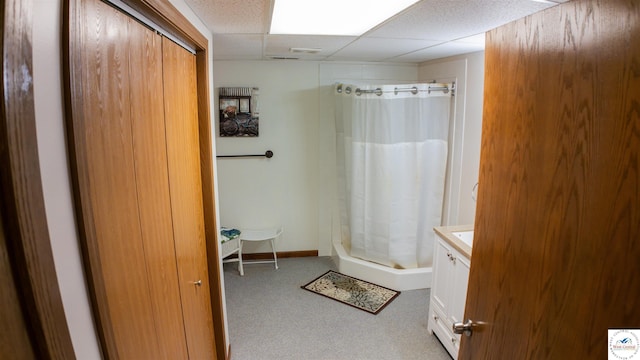1679 Sunchase Dr, Warsaw, MO 65355 - full bathroom with vanity, a shower stall, and a drop ceiling