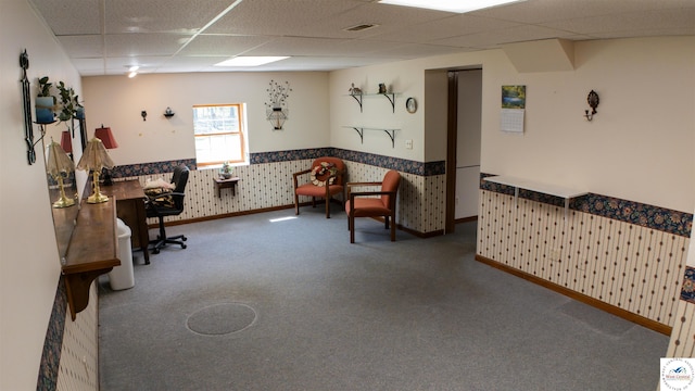1679 Sunchase Dr, Warsaw, MO 65355 - office space featuring a paneled ceiling, carpet flooring, and wallpapered walls