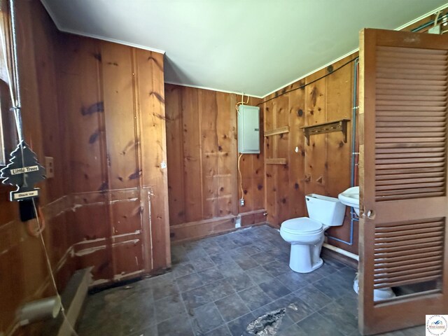 109 E Fairview St, Clinton, MO 64735 - bathroom featuring electric panel and wooden walls