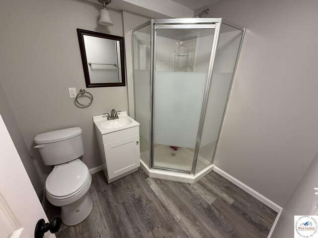 31450 Stonecrest Rd, Warsaw, MO 65355 - bathroom with toilet, wood finished floors, a shower stall, and vanity