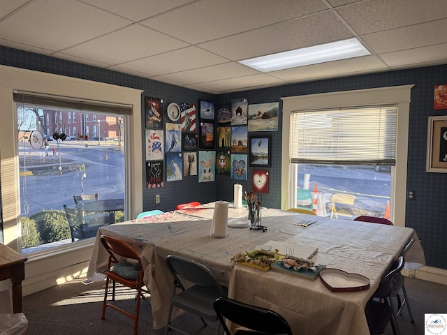 403 Van Buren St, Warsaw, MO 65355 - dining area featuring carpet, a drop ceiling, and plenty of natural light