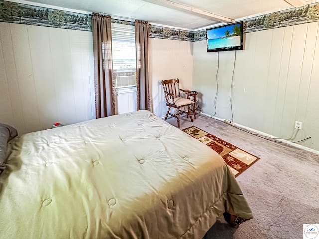 15157 Bass Rd, Gravois Mills, MO 65037 - bedroom featuring carpet floors and wooden walls