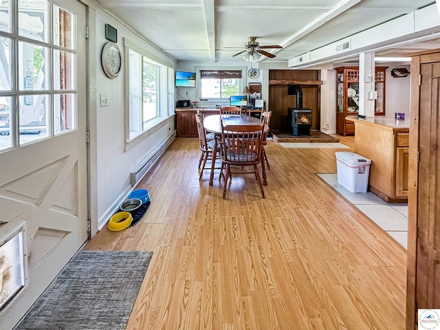 15157 Bass Rd, Gravois Mills, MO 65037 - sunroom / solarium featuring a wood stove and baseboard heating