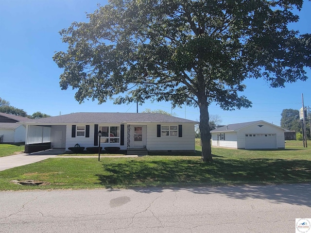 330 W State St, Tipton, MO 65081 - ranch-style house featuring concrete driveway, crawl space, a front yard, and an attached carport