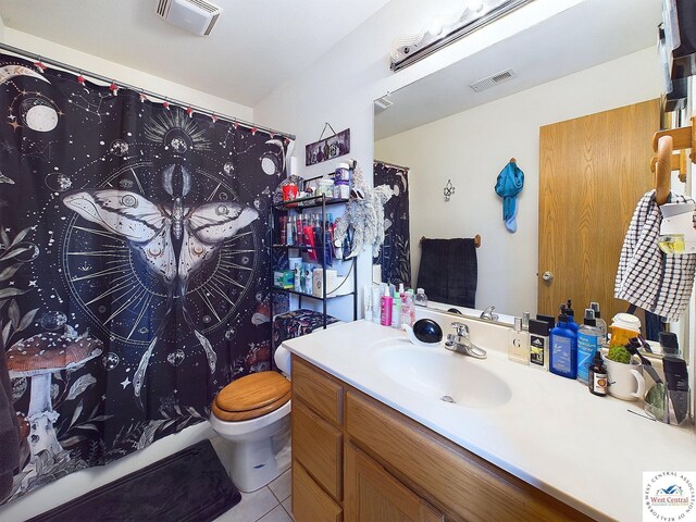 113 SE 1171st Rd, Knob Noster, MO 65336 - bathroom featuring toilet, tile patterned flooring, vanity, and curtained shower