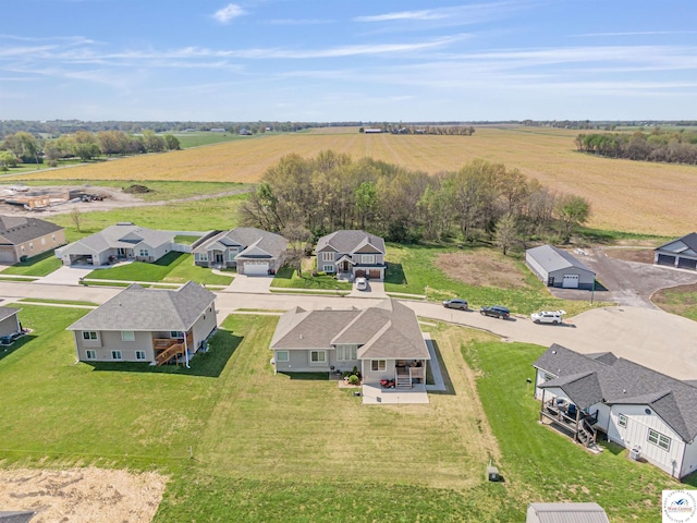 bird's eye view with a rural view and a residential view