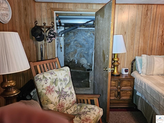 sitting room with wood walls