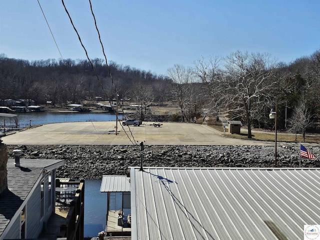 exterior space featuring a water view