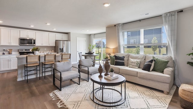 living room with hardwood / wood-style flooring