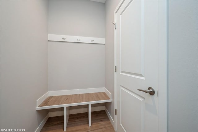 mudroom with hardwood / wood-style flooring