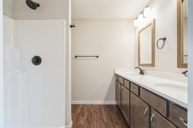 bathroom featuring wood-type flooring and vanity