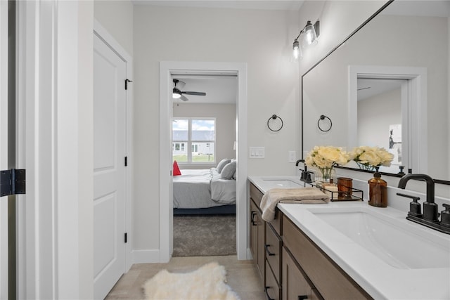 bathroom with vanity and ceiling fan