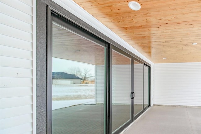 interior space with wood ceiling