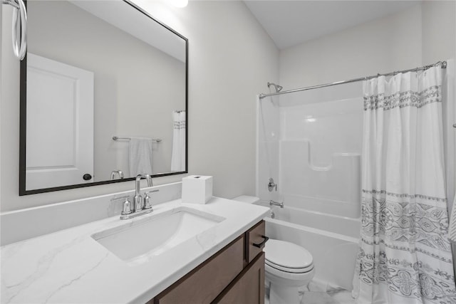 full bathroom featuring vanity, toilet, and shower / bath combo with shower curtain