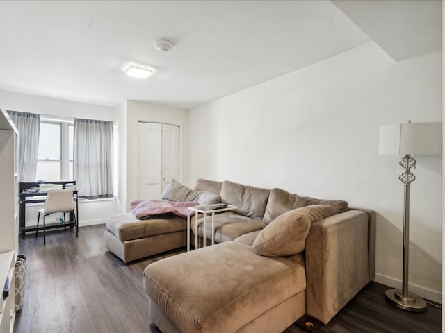 living room with dark hardwood / wood-style floors