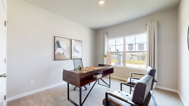 office area with light colored carpet