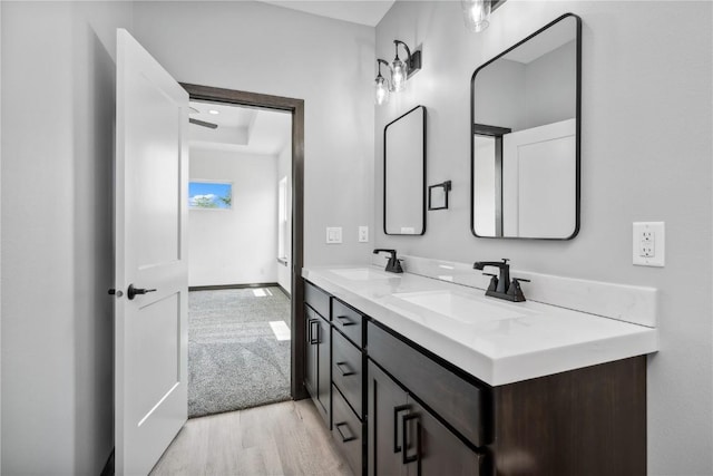 bathroom featuring vanity and wood-type flooring