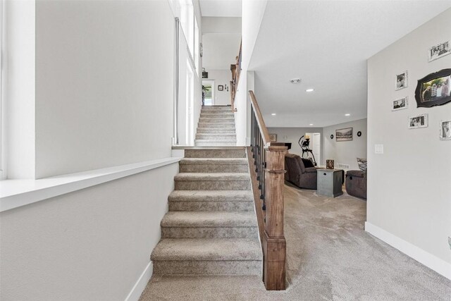 staircase with carpet flooring