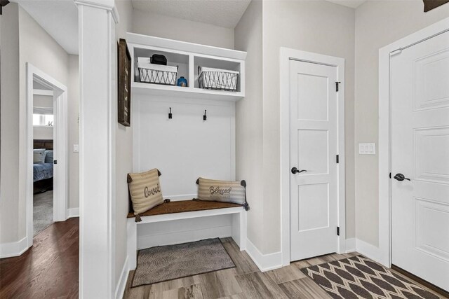 mudroom featuring wood-type flooring