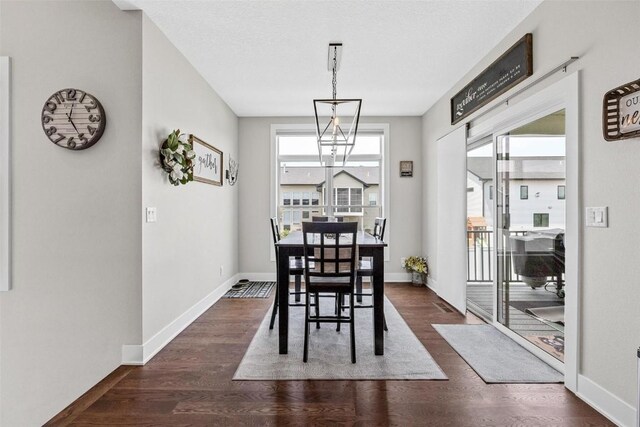 dining space featuring dark wood-type flooring