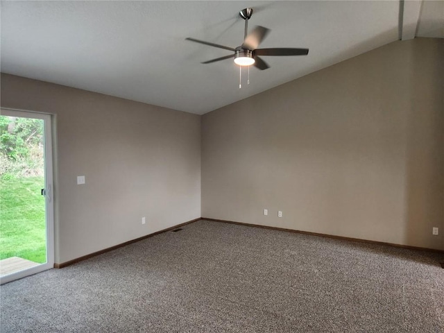 unfurnished room with carpet and ceiling fan