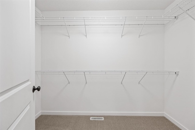 walk in closet with carpet