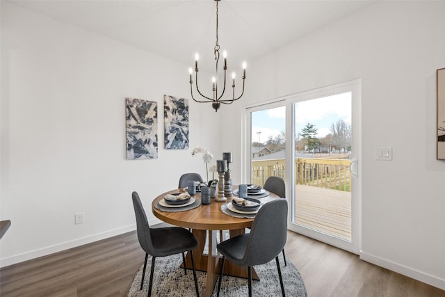 dining space featuring a chandelier and wood-type flooring