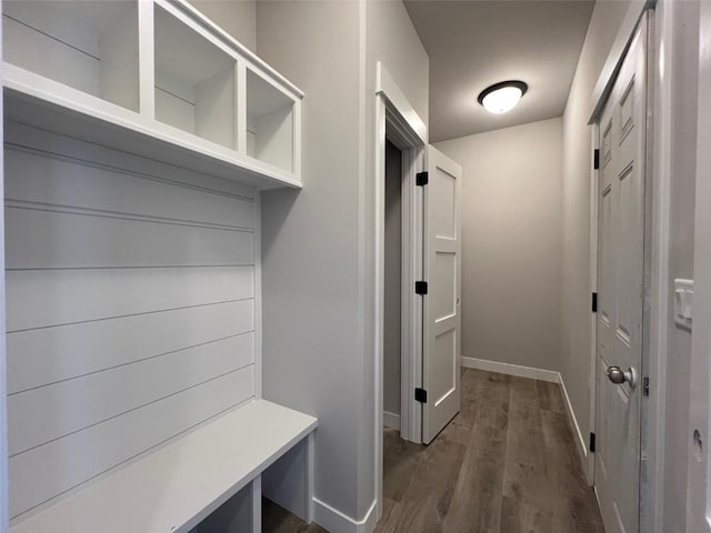 mudroom with dark wood-type flooring