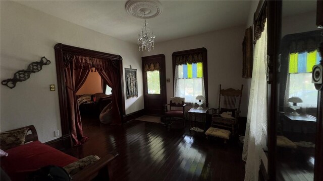 foyer entrance featuring a notable chandelier and hardwood / wood-style floors