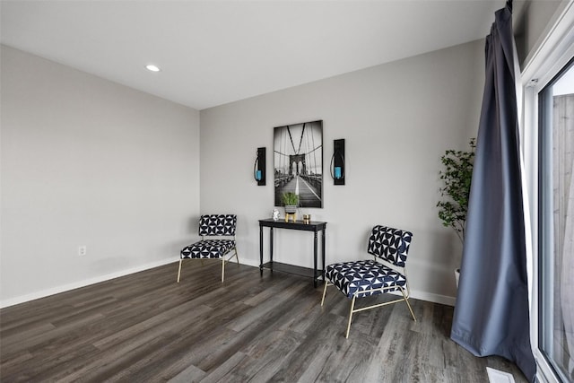 living area featuring dark wood-type flooring