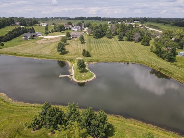 drone / aerial view with a rural view and a water view